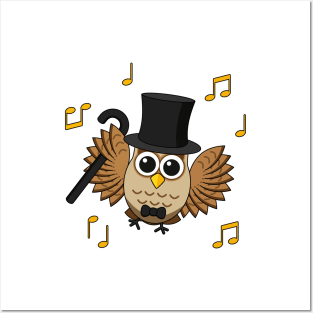 Cute Dancing Owl with Music Notes Cartoon without BG Posters and Art